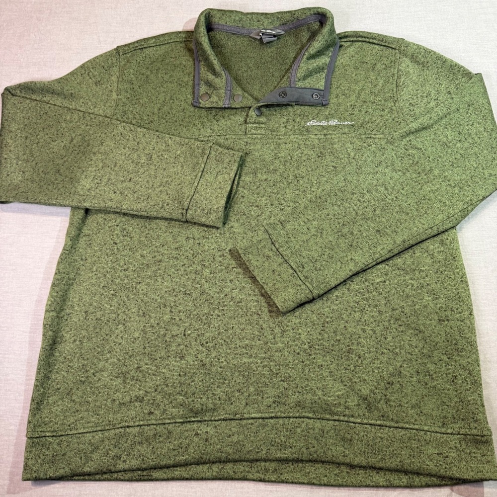 Eddie Bauer Radiator Fleece Pullover Mens XL Green Excellent Snap Mock Neck